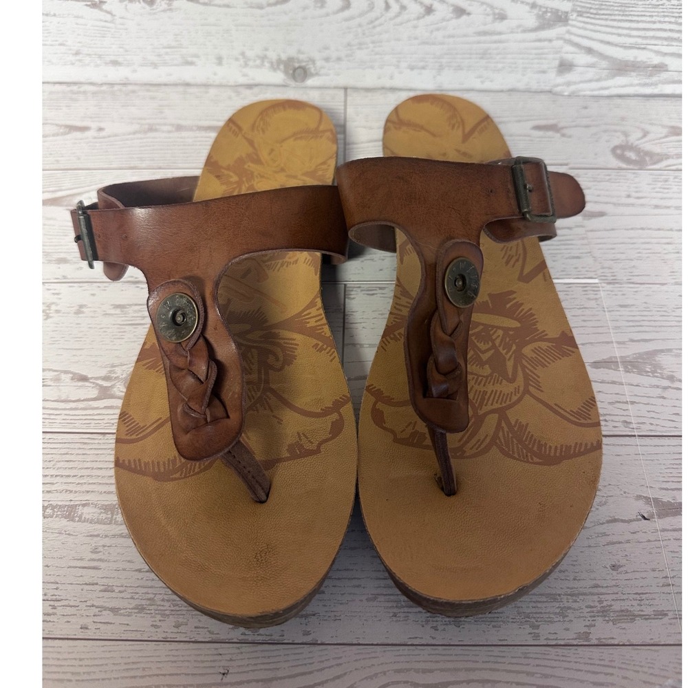 Blowfish Malibu Brown Beach Bohemian Braided T-Strap Thong Sandals Flat Size 6